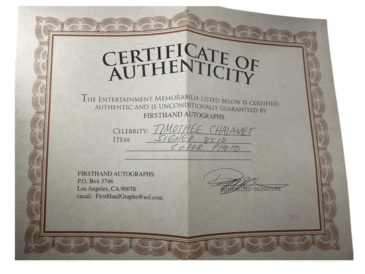 Timothée Chalamet Signed 8x10 Autograph Certified COA Include White Framed Glass