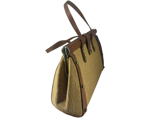 Vintage 70's AIGNER Tweed Handbag Early Handmade Leather RARE