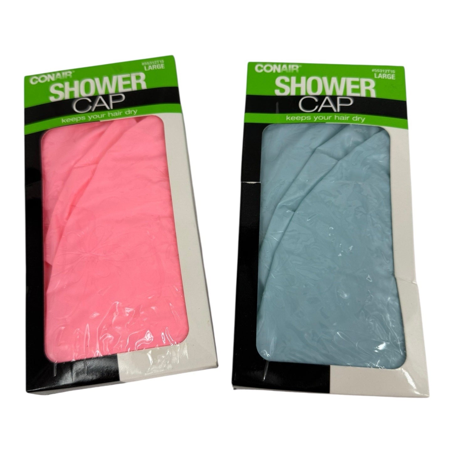2 Pack Shower Cap Reusable Conair Large 55312T15 - 1 Pink And 1 Blue - FREE SHIP