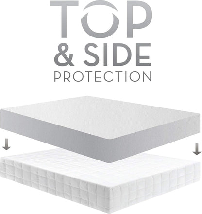 MALOUF Hypoallergenic Cooling 100% Waterproof Protector-15-Year Warranty-Vinyl Free Mattress Protector, King, White